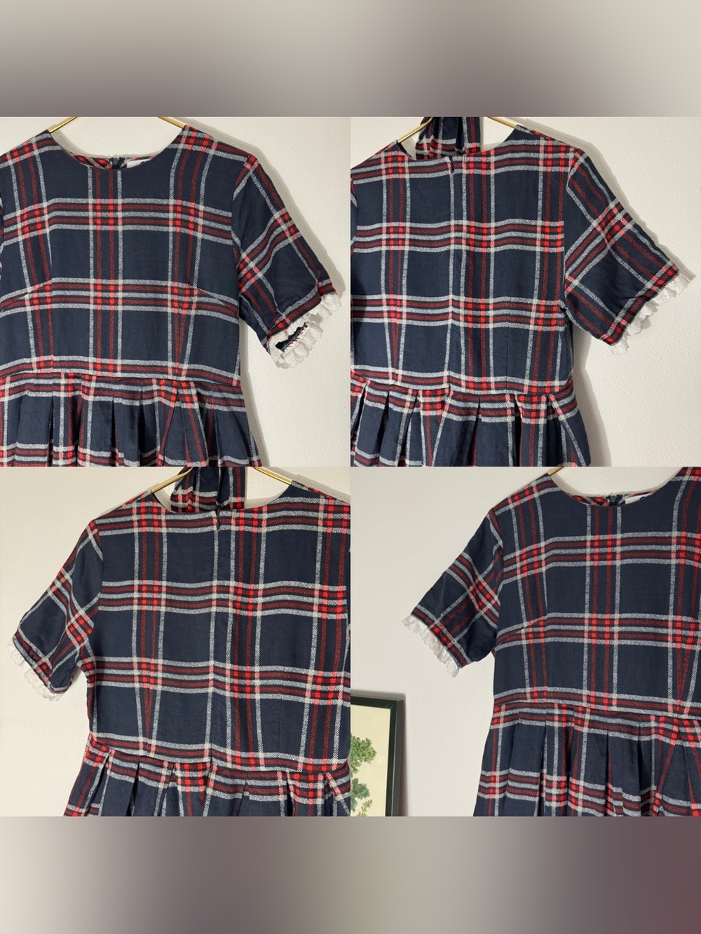 Dainty Jewells Highland Plaid dress with scalloped lace trim and belt size L - Picture 7 of 16